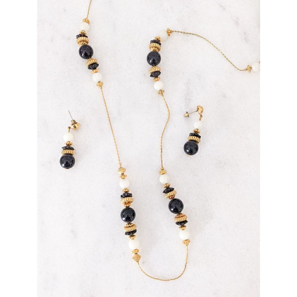 Long Beaded Necklace and Matching Earrings